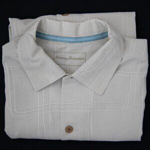 Tommy Bahama Men's 100% Silk Size Large White Casual Button Down